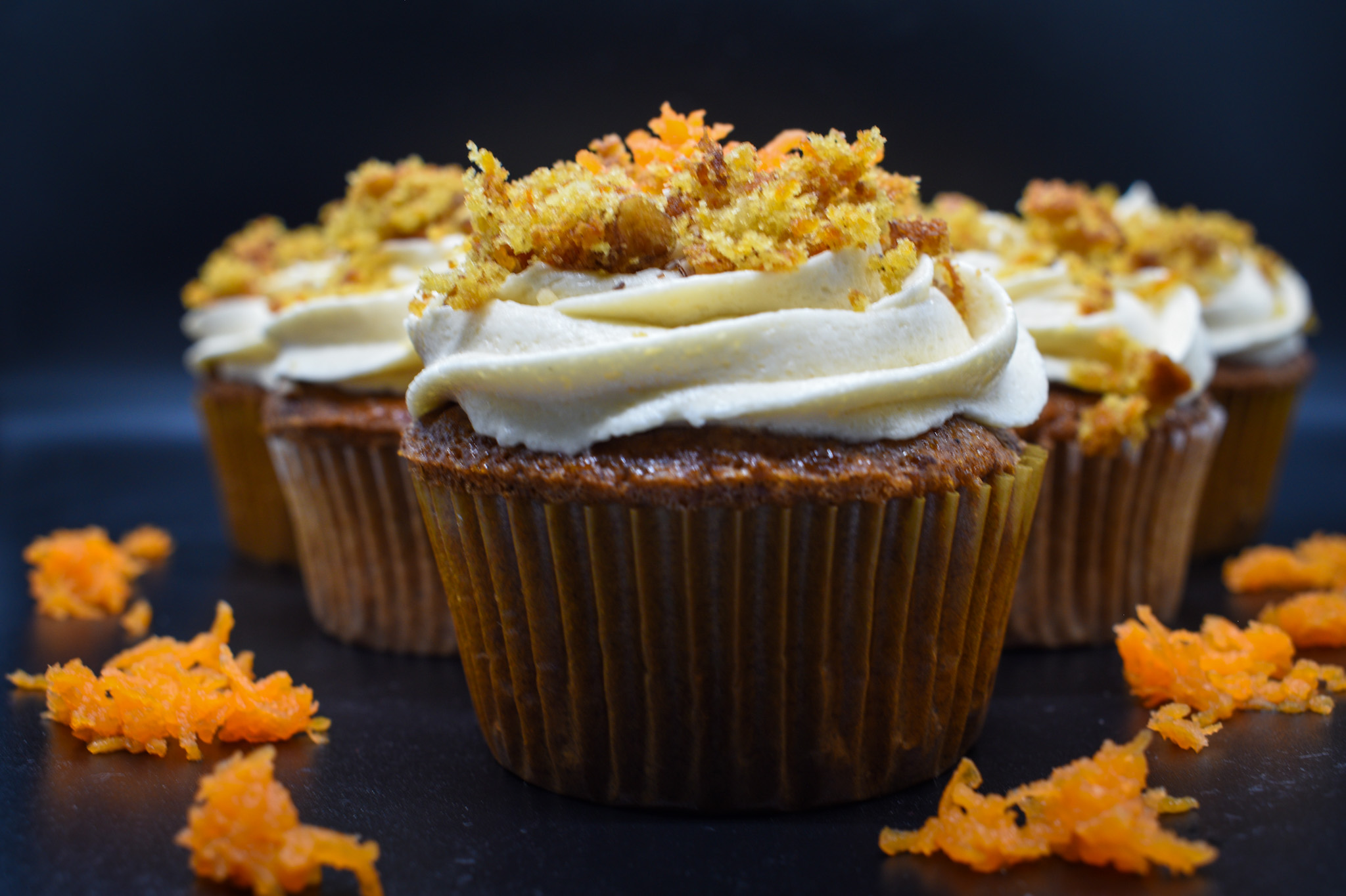 Carrot cake cupcakes with cultured cream frosting